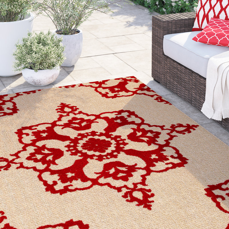 Sol 72 Outdoor Laub Floral Sand/Red Indoor/Outdoor Area Rug & Reviews